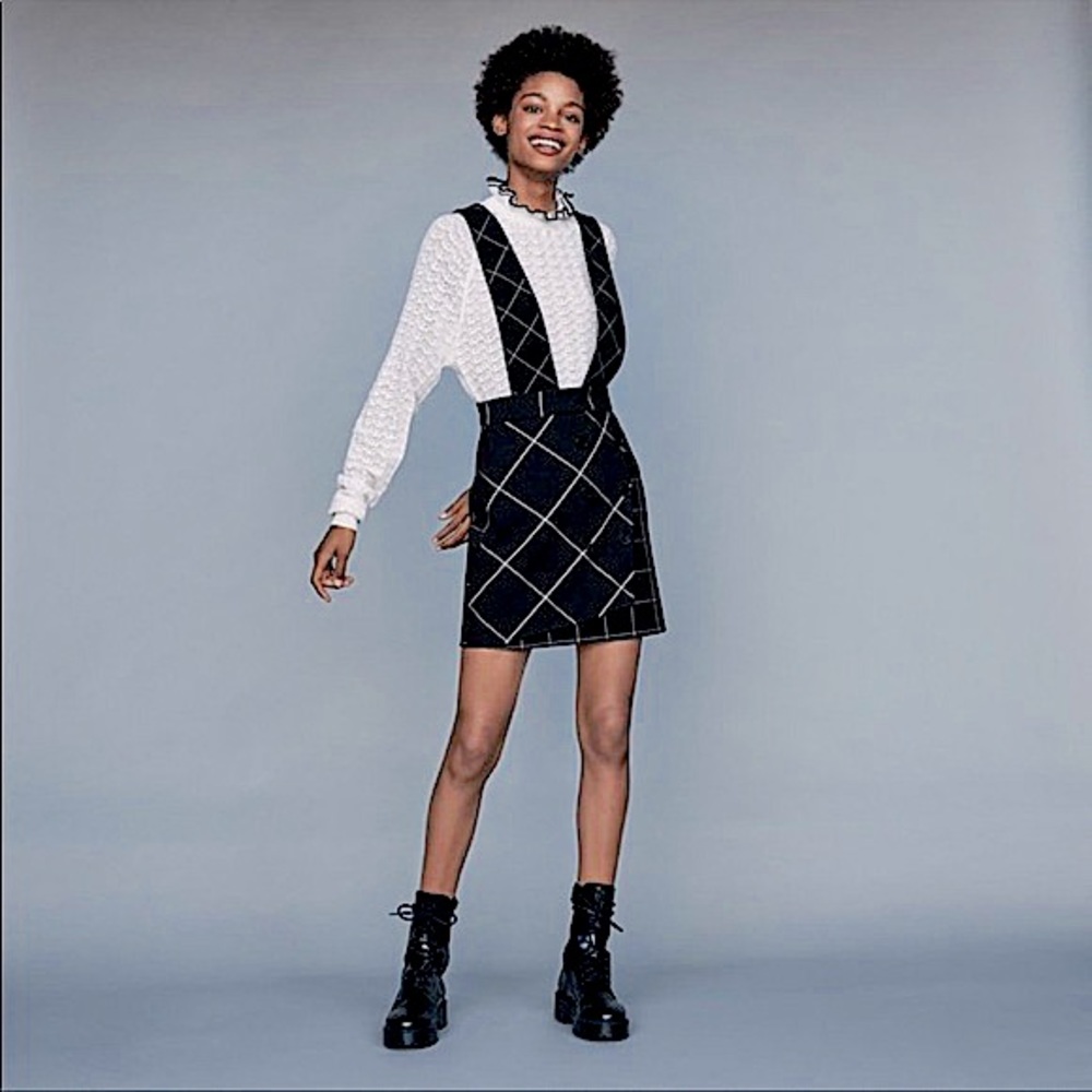 MAJE Joly Checked Woven Pinafore Skirt in Carreaux